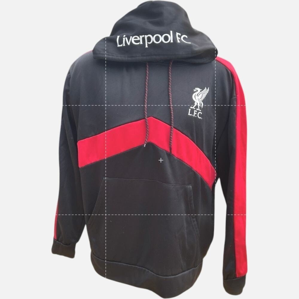 Liverpool FC Men's Pullover Hoodie, Large, Black with Red Chevron Colorblock,